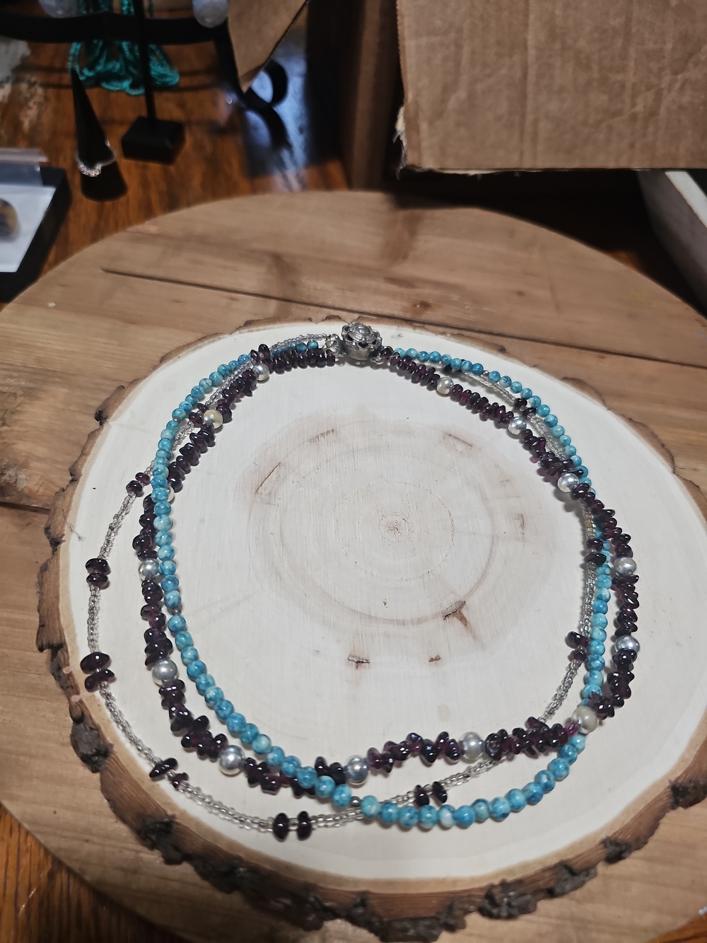 Multi-Strand Turquoise & Purple Beaded Women's Necklace Vintage